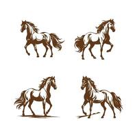 Stallion Horse Icons Set Isolated On White Background and Vector Illustration silhouette