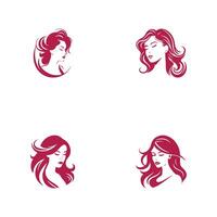 Vector set of different female icons in trendy flat style. pink colored girl heads and faces images collection on white background