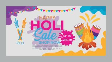 Happy Holi colorful banner template indian hinduism festival celebration, social media poster design  and horizontal banner template for holi festival celebration vector