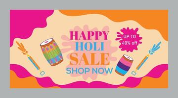 Happy Holi colorful banner template indian hinduism festival celebration, social media poster design  and horizontal banner template for holi festival celebration vector