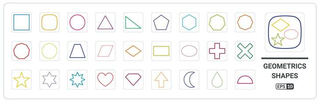 Geometric shapes color outline icon collection. Set of geometric shape outline icons vector