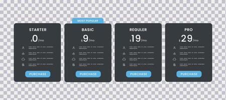 Dark price list columns vector template design.