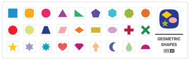 Geometric shapes color flat icon collection. Set of geometric shapes vector