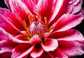 hermosa rosado dalia flor con agua gotas en pétalos foto