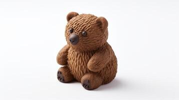 AI generated small brown teddy bear sitting against a plain white background. photo