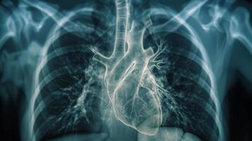 AI generated X-ray of the heart after cardiac transplantation with donor-recipient integration. photo