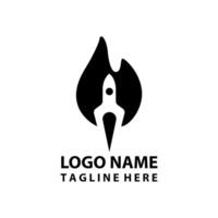 rocket fire flame logo design vector