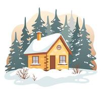 Beautiful winter landscape. A house in the wilderness. Vector, flat style. vector