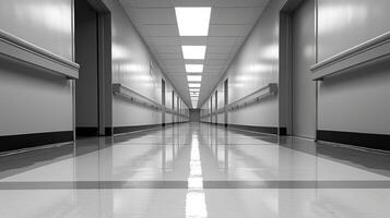 AI generated an empty long corridor in a corporate building company shutdown photo