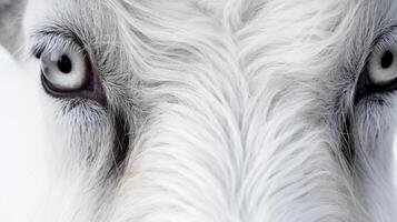 AI generated close-up of a goat eye white fur patterns photo