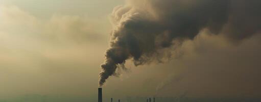 AI generated factory pollution with dark smoke from a factory chimney. Global Warming photo