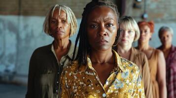 AI generated group of strong independent women worker with different skin color facing challeng Gender inequality photo