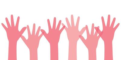 Silhouette of pink colored women's hands. Feminism concept. vector