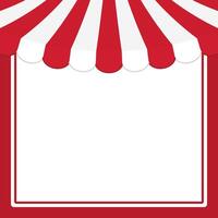 Blank red square frame with red and white striped circus tent top. Flat vector illustration.