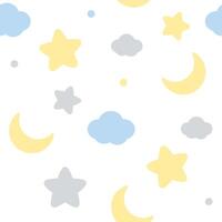 Seamless pattern of cute pastel cloud, star and moon. vector