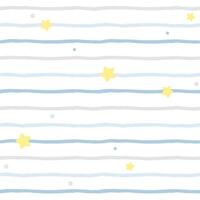 Cute yellow star on blue brushstroke line seamless pattern. vector