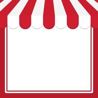 Blank red square frame with red and white striped circus tent top. Flat vector illustration.