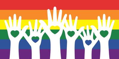 Silhouette of white hands on rainbow colored background. LGBTQI concept. vector