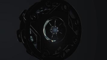 abstrakt runda animation, hi-tech stilisering med cirklar. trogen effekt. central syn av hjul i teknologi. animering av abstrakt runda mekanism video