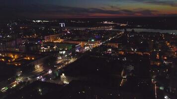 Top view of the night metropolis. Clip. Bright lights of the night city video