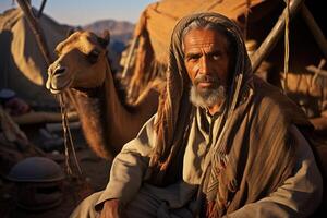 AI generated Bedouin portrait in Egypt desert. ai generated photo