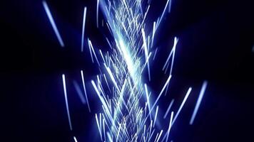 Abstraction. Fiery fountain of blue sparks flying in different directions. Back background of energy particles. video