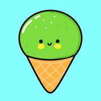 Cute funny Pistachio ice cream. Vector hand drawn cartoon kawaii character illustration icon. Isolated on blue background. Pistachio ice cream character concept