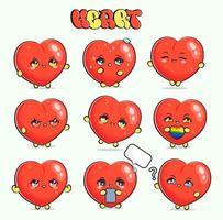 corazón forma caracteres haz colocar. vector mano dibujado garabatear estilo dibujos animados personaje ilustración icono diseño. aislado en ligero verde antecedentes. linda corazón forma mascota personaje colección