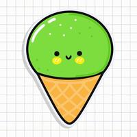 Cute funny Pistachio ice cream sticker. Vector hand drawn cartoon kawaii character illustration icon. Isolated on background Pistachio ice cream card character concept