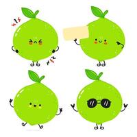 Funny Lime characters bundle set. Vector hand drawn doodle style cartoon character illustration icon design. Cute Lime mascot character collection