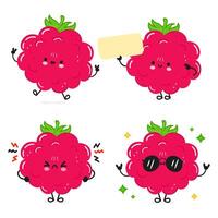 Funny Raspberries characters bundle set. Vector hand drawn doodle style cartoon character illustration icon design. Cute Raspberries mascot character collection