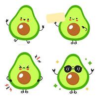 gracioso aguacate caracteres haz colocar. vector mano dibujado garabatear estilo dibujos animados personaje ilustración icono diseño. linda aguacate mascota personaje colección