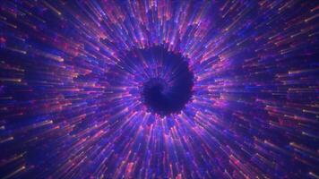 resumen espiral túnel de volador brillante mágico giro partículas bokeh círculos de multicolor púrpura energía remolino antecedentes. resumen antecedentes. vídeo en alto calidad 4k, movimiento diseño video