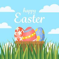 flat design happy easter day illustration with eggs on a bucket vector