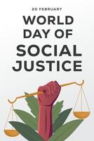 World Day of Social Justice vertical banner illustration with leaves vector