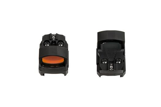 moderno óptico colimador vista. puntería dispositivo para disparo a corto distancias aislar en un blanco atrás. foto