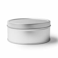 AI generated Round tin box. Metal box for various purposes. Isolate on a white back. Generative ai. Ai. photo