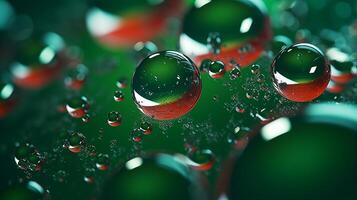 ai generado multicolor brillante transparente lustroso burbujas de cerca. petróleo gotas en agua superficie resumen espalda foto