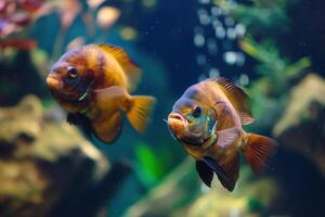 ai generado pescado en agua dulce acuario con hermosa plantado tropical. vistoso espalda foto