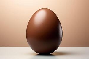 AI generated tasty chocolate egg isolated on beige . ai generated photo