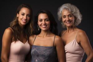 AI generated Group of multiracial females having fun against a brown background. AI Generated photo