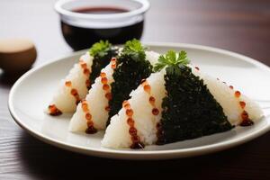 AI generated Japanese Onigiri, traditional japanese food, ai generated photo