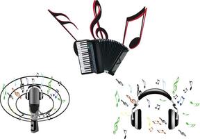 Musical notes with various sound instruments and music vector