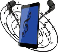 cell phone with earphones and music notes vector