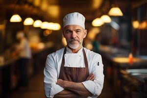 AI generated portrait of a chef , bokeh background photo