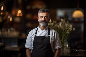 AI generated portrait of a chef , bokeh background photo