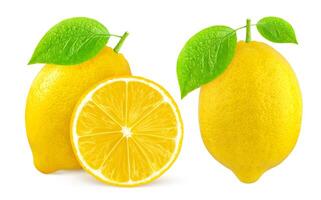 One whole lemon fruit and half isolated on white photo