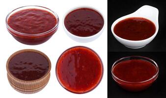 Fruit jam. Cranberry sauce isolated on white background photo