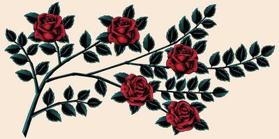 Rose tatto vector design in red and black color.