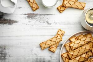 sfogliatina vidrio. italiano soplo Pastelería con albaricoque vidriar en blanco fondo, parte superior ver foto